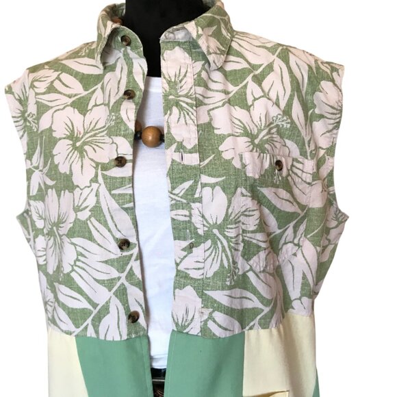 Patchwork Boho Duster, Plus Size XL: Upcycled Tropical Print Layering Jacket - Picture 10 of 11